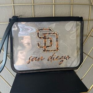 Chic Black Clear leopard print Clutch with San Diego Padres Rhinestone Design